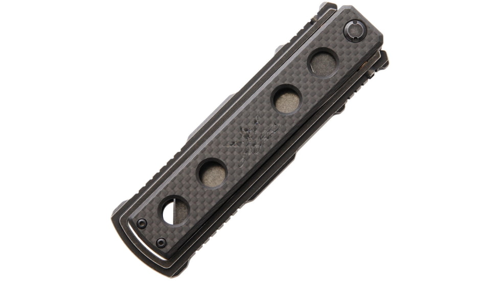 Jesse James Nomad Swing Blade CF SW Folding Knife, 4in Black Stonewash Uddeholm Aeb-L Steel Tanto Blade, Carbon Fiber Handle, JJKC2BS