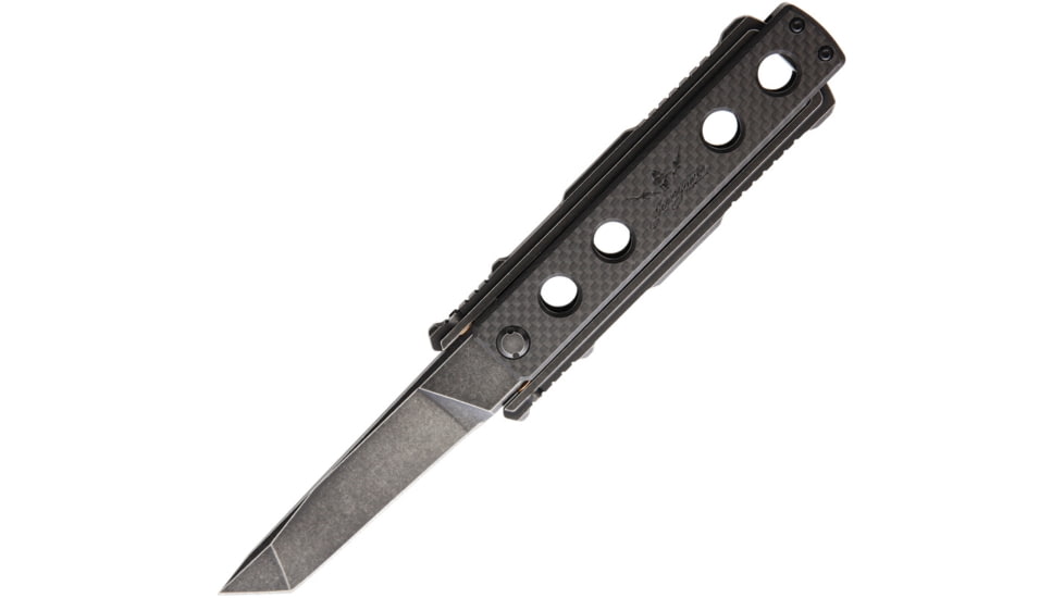 Jesse James Nomad Swing Blade CF SW Folding Knife, 4in Black Stonewash Uddeholm Aeb-L Steel Tanto Blade, Carbon Fiber Handle, JJKC2BS