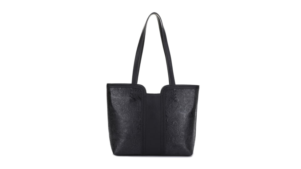Jessie &amp; James Cassidy Concealed Carry Tote Bag w/Tooling, Matching Wallet, Black, SMC60223S BK/BK