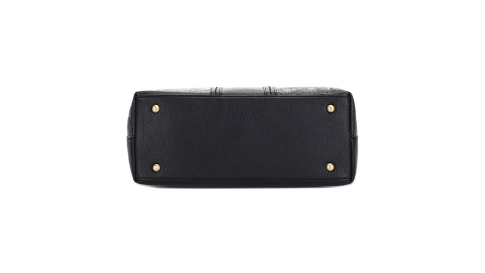 Jessie &amp; James Cassidy Concealed Carry Tote Bag w/Tooling, Matching Wallet, Black, SMC60223S BK/BK