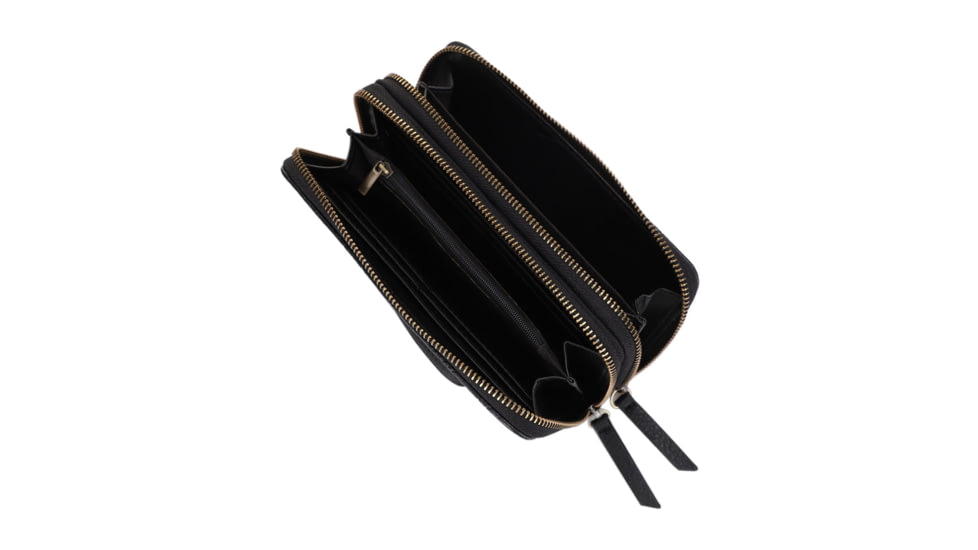 Jessie &amp; James Cassidy Concealed Carry Tote Bag w/Tooling, Matching Wallet, Black, SMC60223S BK/BK