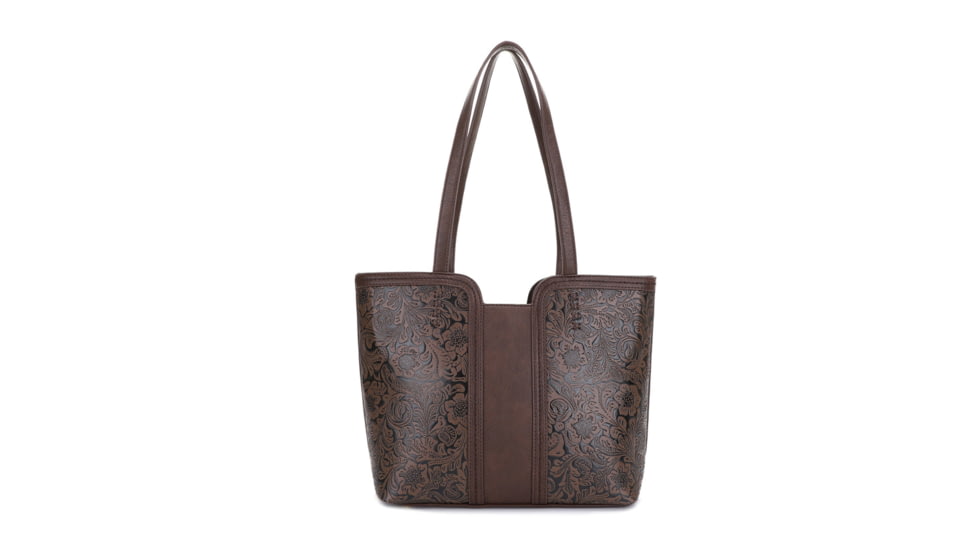 Jessie &amp; James Cassidy Concealed Carry Tote Bag w/Tooling, Matching Wallet, Coffee, SMC60223S CF/CF