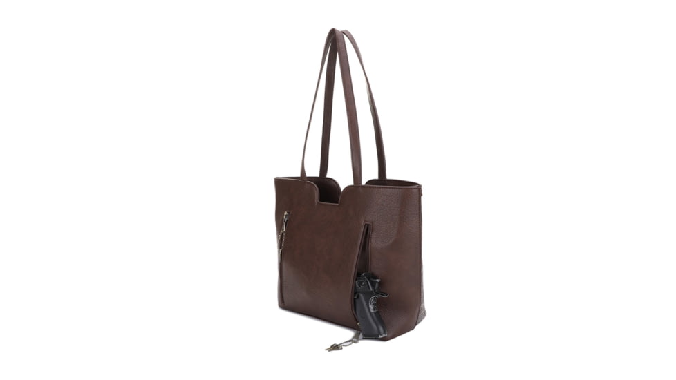 Jessie &amp; James Cassidy Concealed Carry Tote Bag w/Tooling, Matching Wallet, Coffee, SMC60223S CF/CF