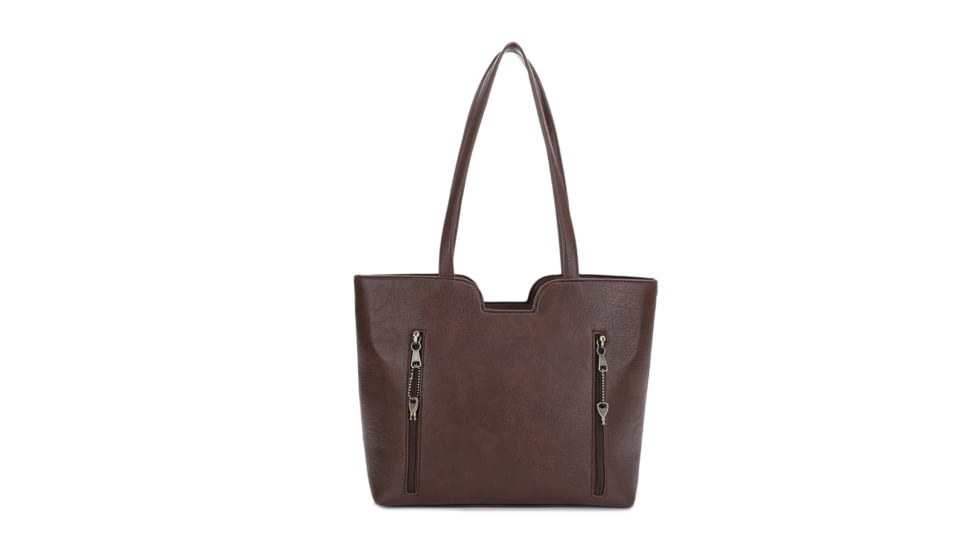 Jessie &amp; James Cassidy Concealed Carry Tote Bag w/Tooling, Matching Wallet, Coffee, SMC60223S CF/CF