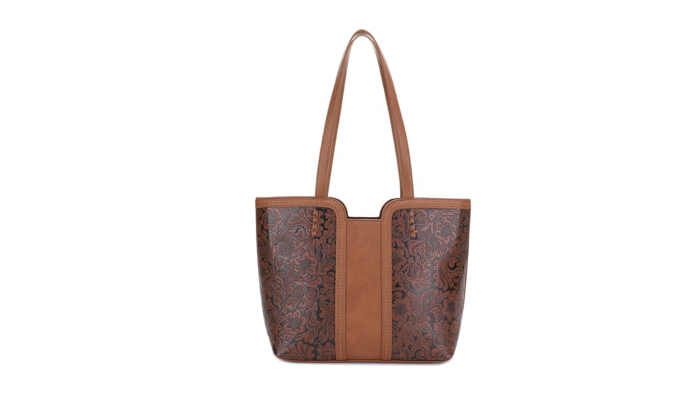 Jessie &amp; James Cassidy Concealed Carry Tote Bag w/Tooling, Matching Wallet, Lt Brown, SMC60223S LBR/BR