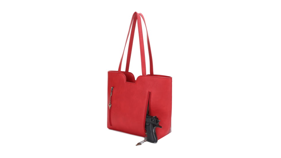 Jessie &amp; James Cassidy Concealed Carry Tote Bag w/Tooling, Matching Wallet, Red, SMC60223S RD/RD
