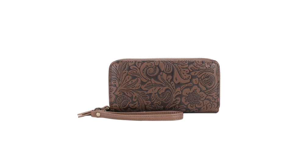 Jessie &amp; James Cassidy Concealed Carry Tote Bag w/Tooling, Matching Wallet, Taupe, SMC60223S TP/TP