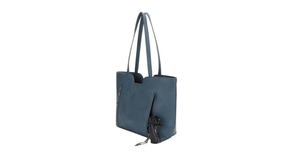Jessie &amp; James Cassidy Concealed Carry Tote Bag w/Tooling, Matching Wallet, Teal, SMC60223S TL/TL