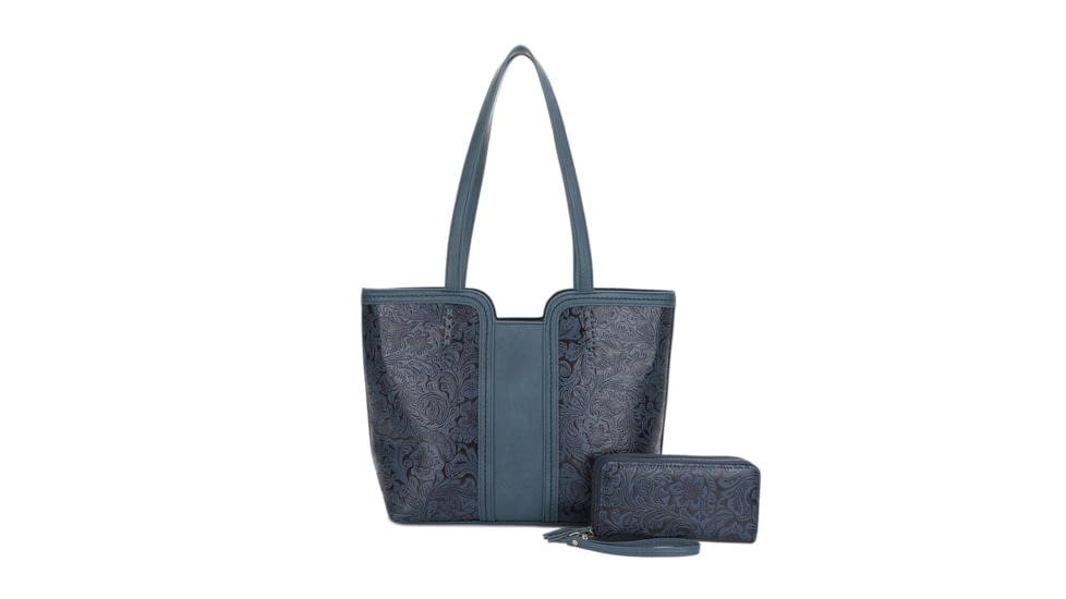 Jessie &amp; James Cassidy Concealed Carry Tote Bag w/Tooling, Matching Wallet, Teal, SMC60223S TL/TL