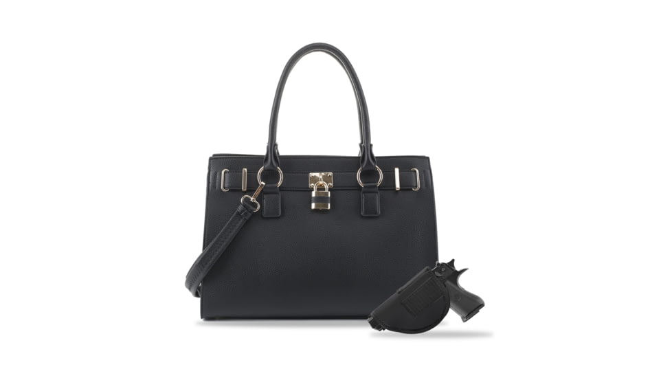 Jessie &amp; James Dina Concealed Carry Lock and Key Satchel CCW Handbag, Black, AMC23303L BK