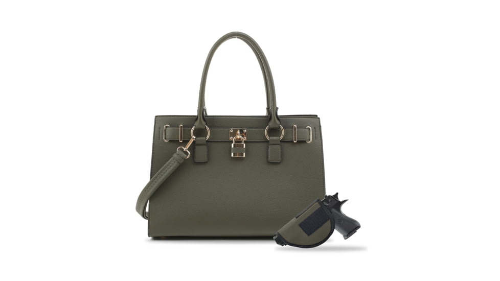 Jessie &amp; James Dina Concealed Carry Lock and Key Satchel CCW Handbag, Dark Green, AMC23303L DGN