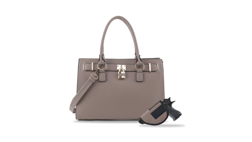 Jessie &amp; James Dina Concealed Carry Lock and Key Satchel CCW Handbag, Stone, AMC23303L ST