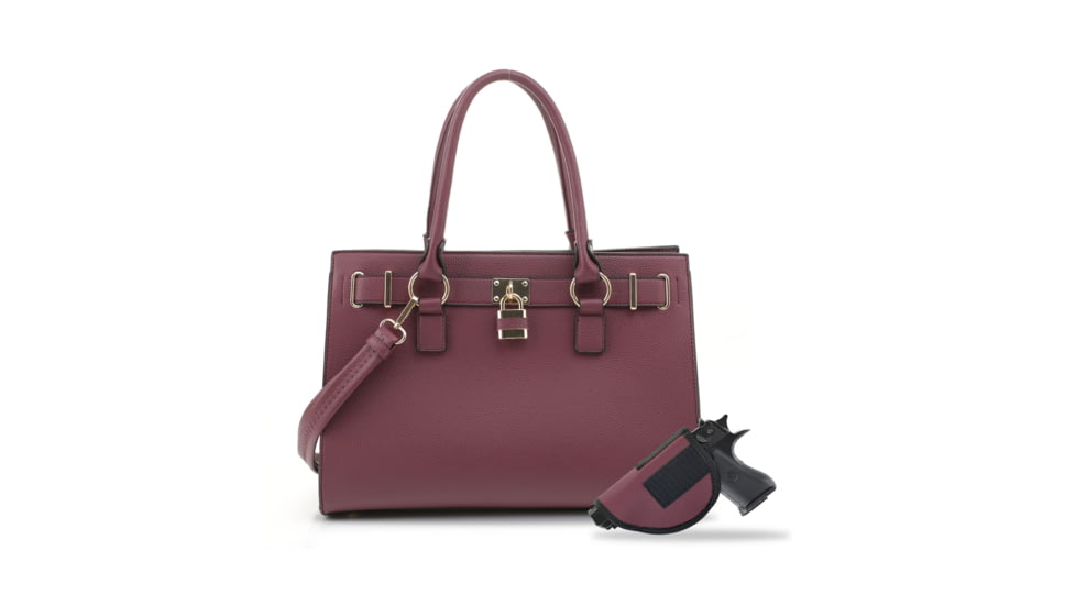Jessie &amp; James Dina Concealed Carry Lock and Key Satchel CCW Handbag, Wine, AMC23303L WN