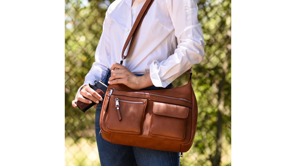 Jessie &amp; James Elle Concealed Carry Hobo Handbag CCW Handbag, Tan, AMC5803L TN