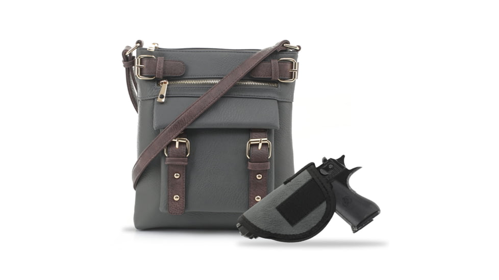 Jessie &amp; James Hannah Concealed Carry Lock and Key Crossbody CCW Handbag, Gray, AMC8535L GY/CF