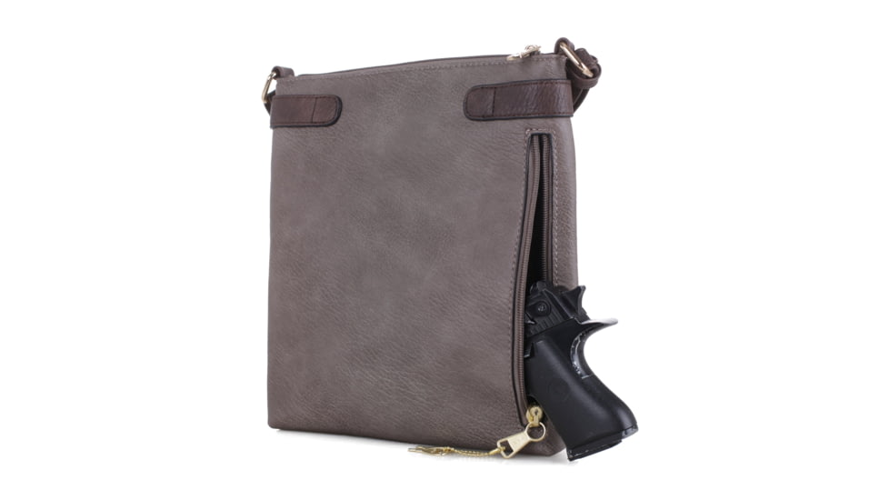 Jessie &amp; James Hannah Concealed Carry Lock and Key Crossbody CCW Handbag, Stone, AMC8535L ST/CF