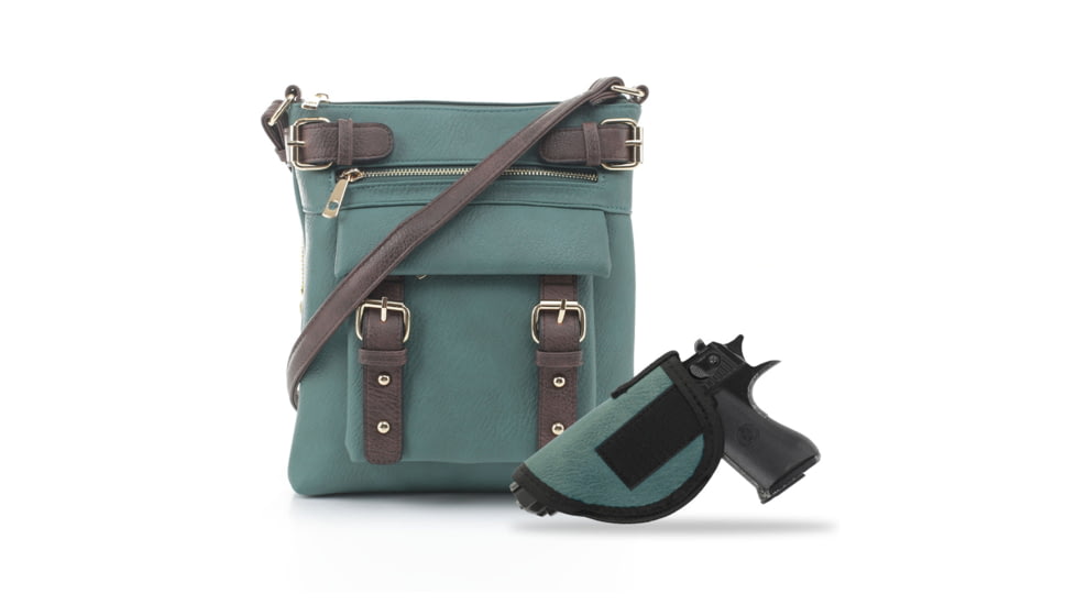Jessie &amp; James Hannah Concealed Carry Lock and Key Crossbody CCW Handbag, Turquoise, AMC8535L TQ/CF
