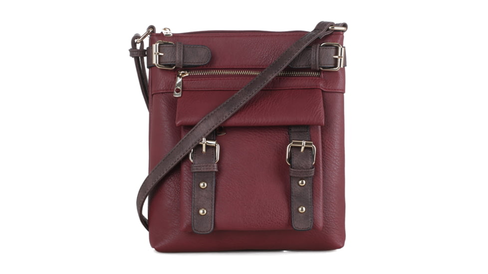 Jessie &amp; James Hannah Concealed Carry Lock and Key Crossbody CCW Handbag, Wine, AMC8535L WN/CF
