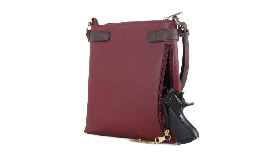 Jessie &amp; James Hannah Concealed Carry Lock and Key Crossbody CCW Handbag, Wine, AMC8535L WN/CF