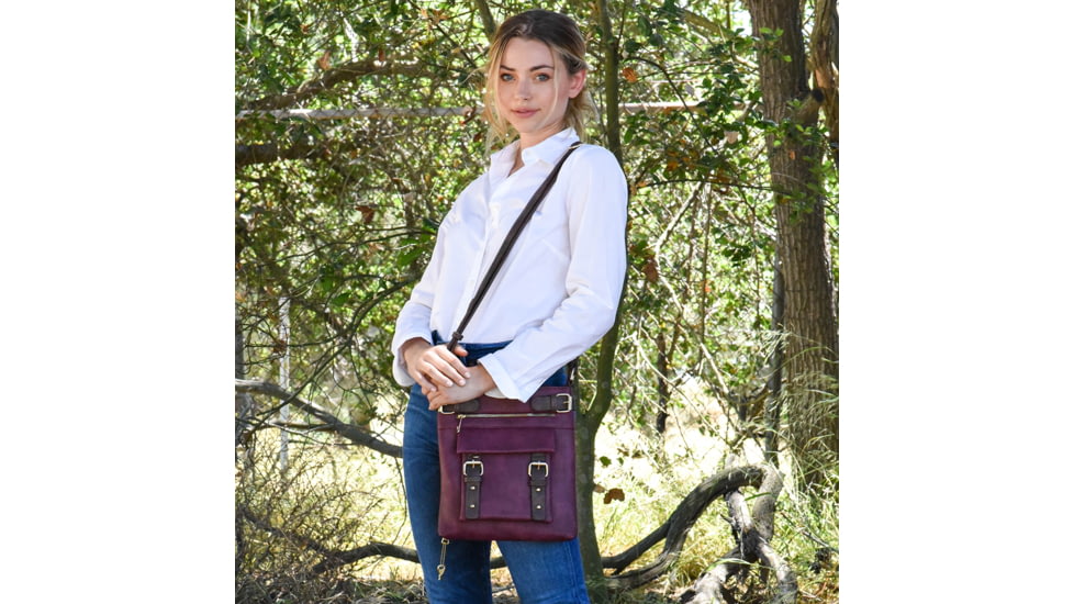 Jessie &amp; James Hannah Concealed Carry Lock and Key Crossbody CCW Handbag, Wine, AMC8535L WN/CF