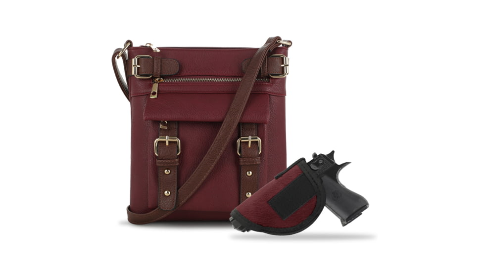 Jessie &amp; James Hannah Concealed Carry Lock and Key Crossbody CCW Handbag, Wine, AMC8535L WN/CF