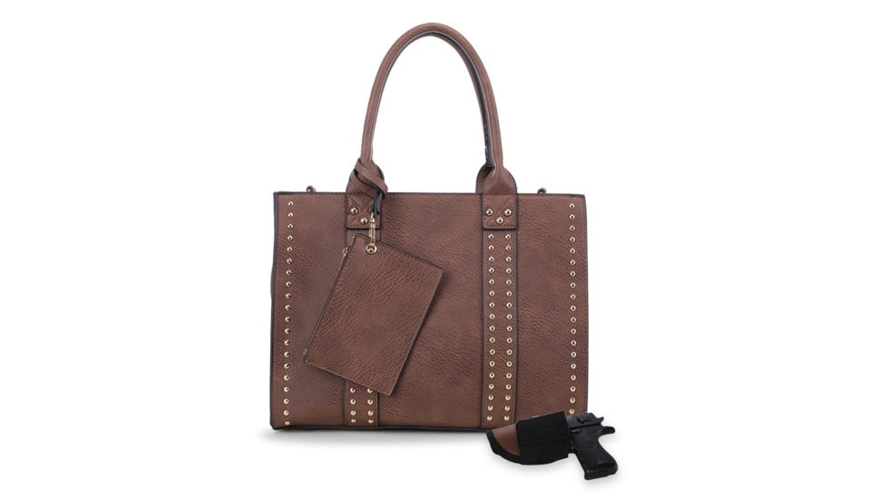 Jessie &amp; James Kate Concealed Carry Lock and Key Satchel with Coin Pouch CCW Handbag, Brown, AMC4032L BR