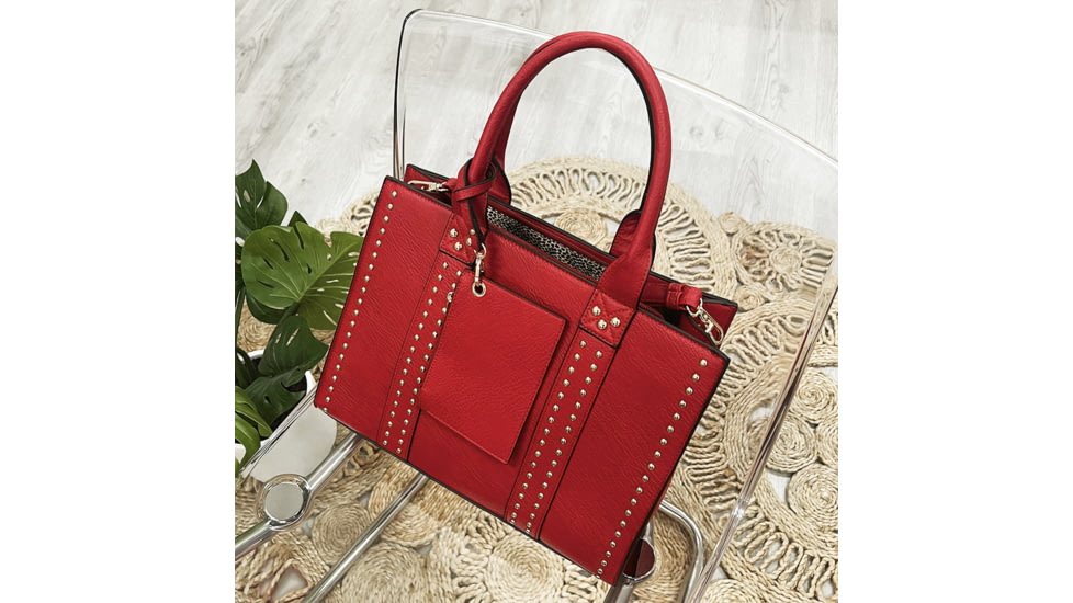 Jessie &amp; James Kate Concealed Carry Lock and Key Satchel with Coin Pouch CCW Handbag, Red, AMC4032L RD