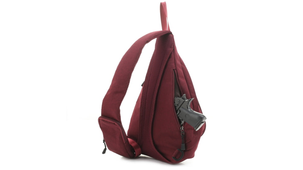 Jessie &amp; James Peyton Sling Shoulder Concealed Carry Backpack CCW Handbag, Red, AMC5819 RD