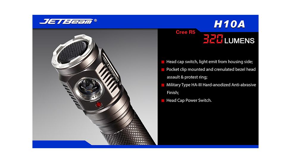 Jetbeam H10A LED Flashlight - CREE R5 - 320 Lumens - Uses 1 x AA or 1 x 14500, Black JETBEAM-H10A-R5