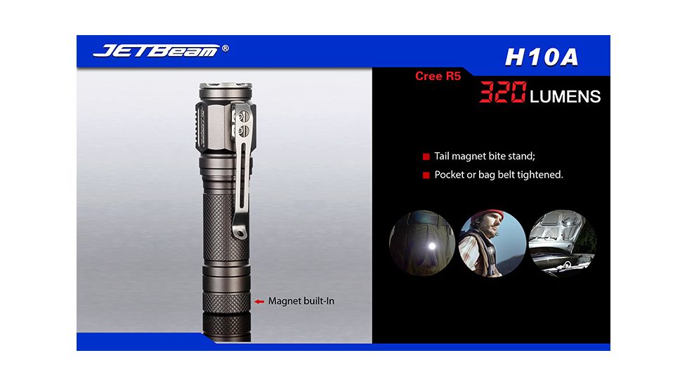 Jetbeam H10A LED Flashlight - CREE R5 - 320 Lumens - Uses 1 x AA or 1 x 14500, Black JETBEAM-H10A-R5