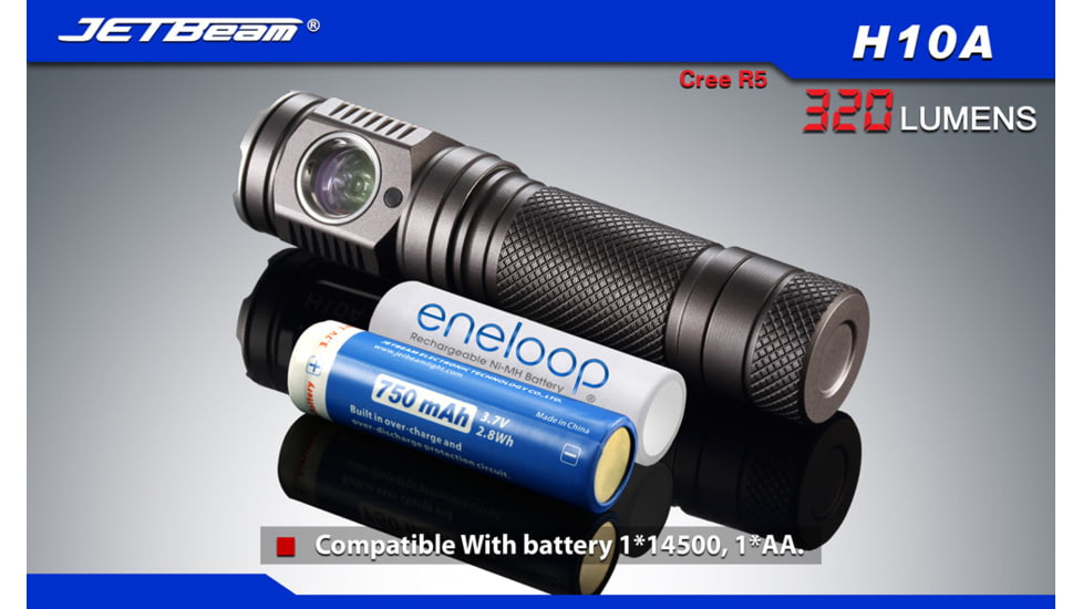 Jetbeam H10A LED Flashlight - CREE R5 - 320 Lumens - Uses 1 x AA or 1 x 14500, Black JETBEAM-H10A-R5