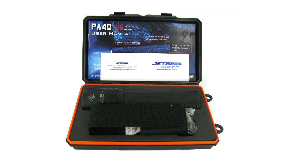 Jetbeam PA40 Carbon Fiber Reinforced Composite LED Flashlight, 680 Lumens with CREE XM-L2 LED, Black JETBEAM-PA40-XML2