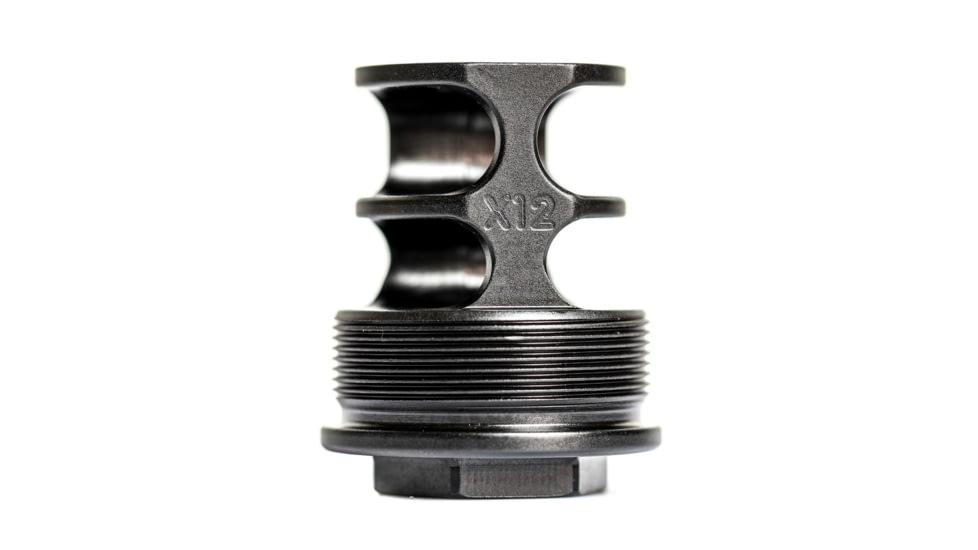 JMac Customs 2C 5/8-24 X12 2-Port Muzzle Brake with Alpha Suppressor Mount, Black, RRD-2C-30S-X12