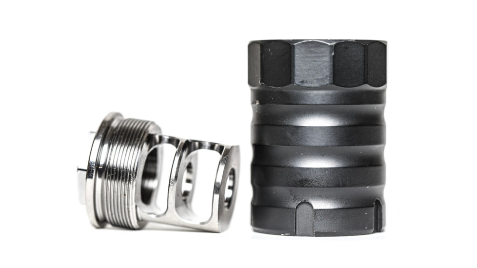 JMac Customs 2C 5/8-24 X12 .45 Cal 2-Port Muzzle Brake with Alpha Suppressor Mount, RRD-2C-30S-X12-45