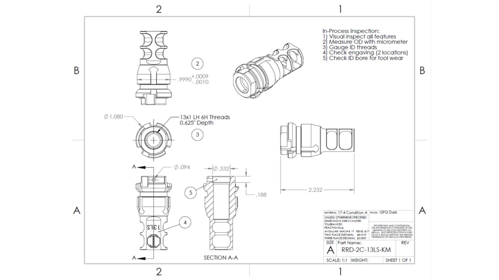 JMac Customs 2C AUG 13x1LH Muzzle Brake with Keymount, KeyMicro, RRD-2C-13LS-KM