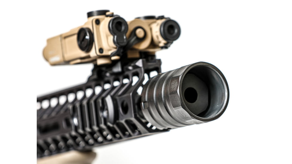 JMac Customs 360 1/2-28 X37 Muzzle Brake with Bravo Suppressor Mount and Blast Shield, Black Nitride, RRD-360-28S-X37+BDS-37
