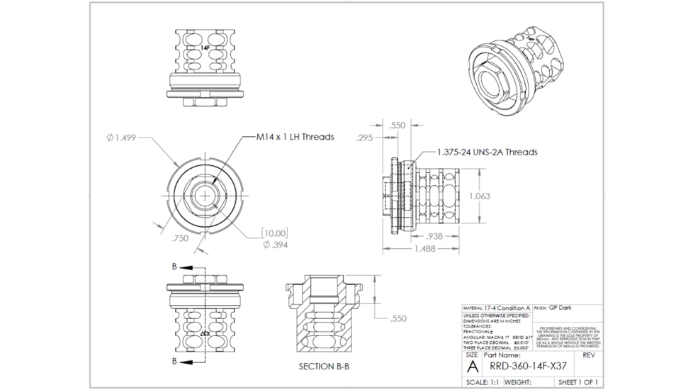 JMac Customs 360 14-1LH Muzzle Brake with Bravo Suppressor Mount, Facemount X37, RRD-360HD-14F-X37