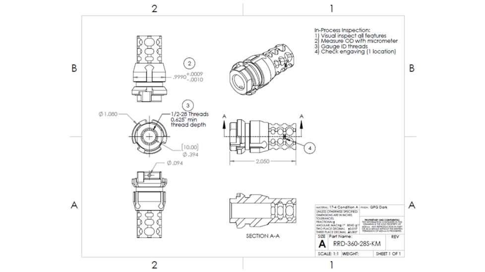 JMac Customs 360 KeyMount, 1/2-28, KeyMicro, RRD-360-28S-KM