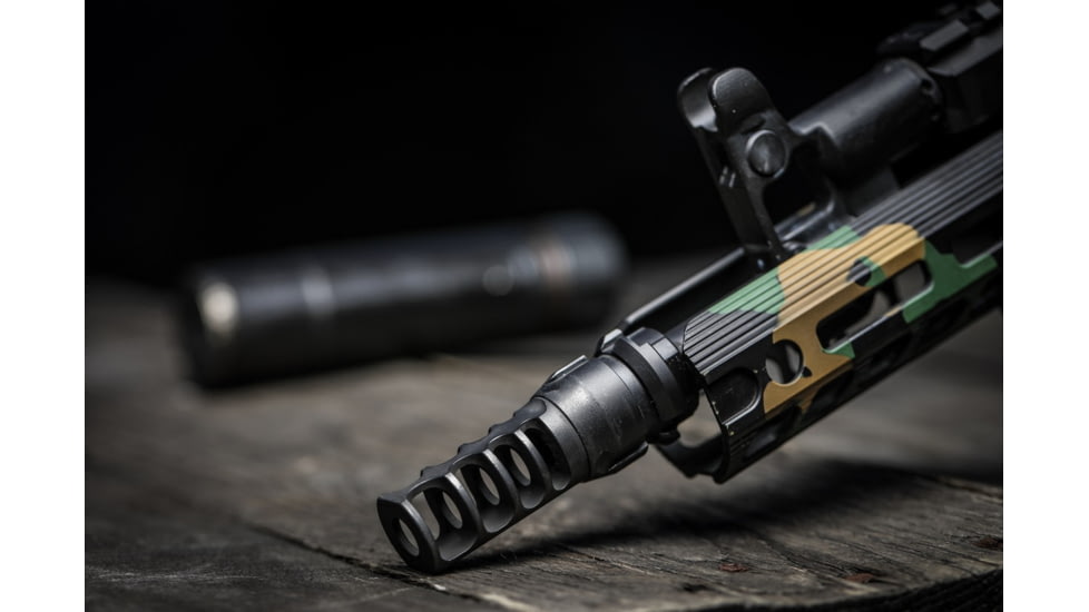 JMac Customs 4C 14-1LH 4-Port Muzzle Brake with KeyMount, Black Nitride, RRD-4C-14F-KM