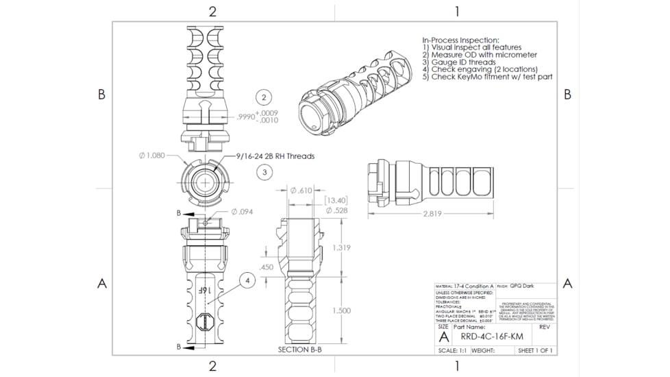 JMac Customs 4C FAL Inch 9/16x24 4-Port Muzzle Brake with KeyMount, Black Nitride, RRD-4C-16F-KM