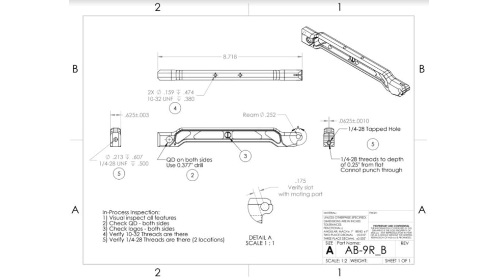 JMac Customs AB-9R Arm Bar, 9in, Black, AB-9R