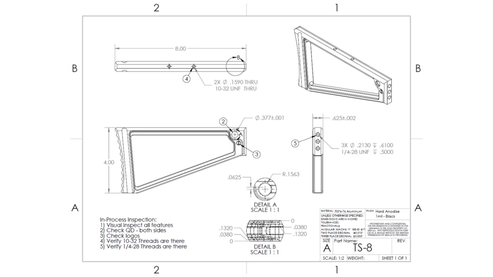 JMac Customs TS-8 Triangle Stock with 1913 Folding Mech, 8in, TS-8+FM-SM-1913
