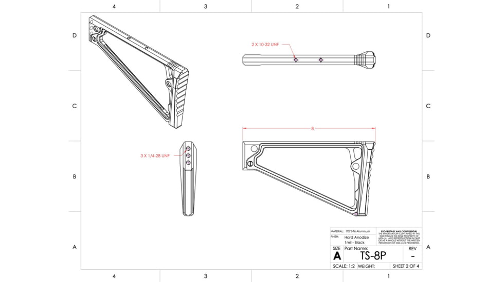 JMac Customs TS-8P Triangle Stock w/ Rubber Buttpad, 8in, TS-8P