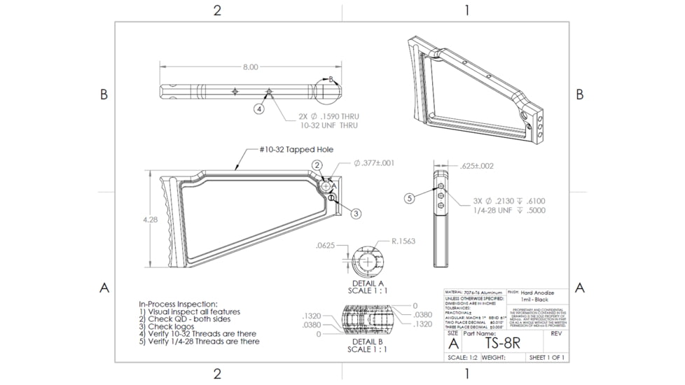 JMac Customs TS-8R Triangle Stock for 4.5mm Folding AKs, 8in, TS-8R+SM-4.5