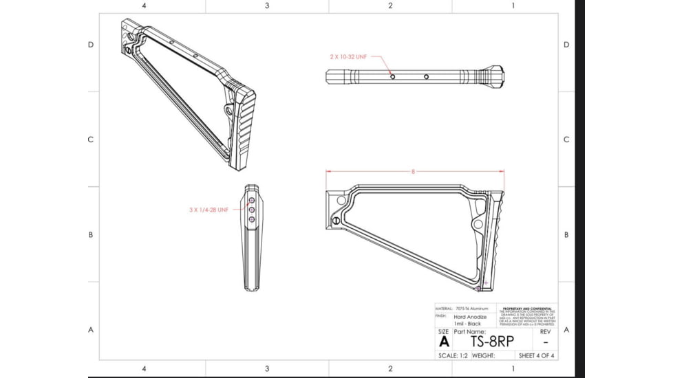 JMac Customs TS-8RP 8in Triangle Stock w/Rise and Rubber Butt Pad, Black, TS-8RP