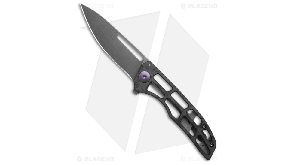 John Gray Custom Folding Knife, 4.00in, Premium Blade Steel, Drop Point Blade, Carbon Fiber, Titanium, Black/Gray/Purple Handle, Black/Gray/Purple/Black, 8.625 inch, BHQ-221534