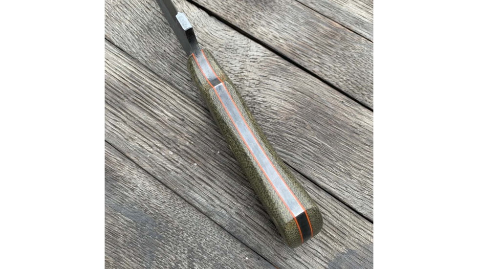 Join or Die Knives Bushcraft 80CrV2 Fixed Blade Knife, 8.75in Overall, 3.75in Black Stonewash 80CrV2 Carbon Steel Blade, Green Canvas Micarta Handle, Leather Belt Sheath, JOD-BC-HC-OG