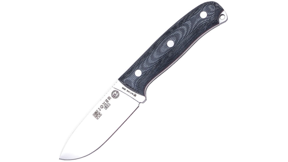 Joker Knives Bushcraft Survival Fixed Blade Knife, 9in Overall, 4in Satin 1.4116 SS Drop Point, Black Canvas Micarta Handle, Comes w/2 Meters Of 550 Paracord, Black Leather Belt Sheath, Black, CM116
