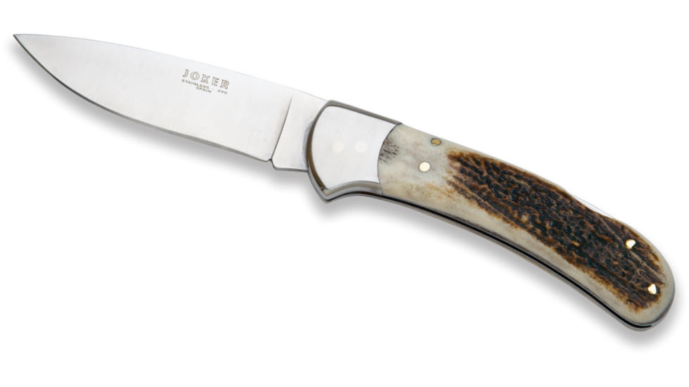 Joker Knives Folding Knife Stag Horn Stainless 3.51in. Blade, 7.8in. Length NC47USA