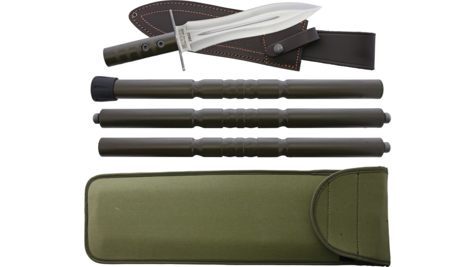 Joker Knives Jabali Fixed Blade/Lance Knife, 9.75 satin finish double edge 1.4116 stainless bl, OD green aluminum handle, CL110